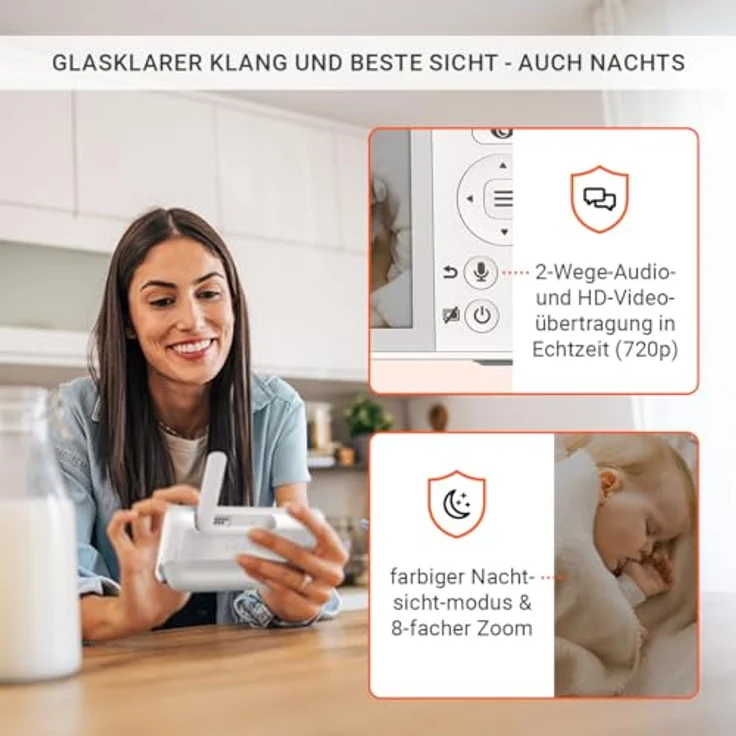 Gigaset Baby 500 Video, Video-Babyphone mit HD-Videoübertragung, 5" LCD IPS Bildschirm, sichere FHSS-Technologie, langer Akkulaufzeit, farbiger Nachtsichtmodus, Cream White/Bronze – Bild 5