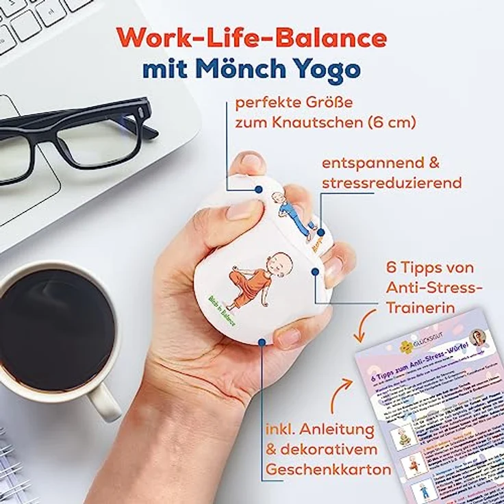 GLÜCKSGUT® Anti Stress Würfel mit 6 humorvollen Motiven, Geschenkbox und Anleitung für Achtsamkeit & Stressabbau, ideal als Büro Geschenk – Bild 4