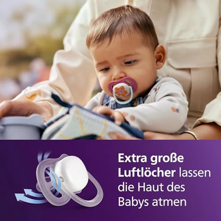 Philips Avent ultra air Schnuller, kiefergerecht mit weichem Silikonsauger, 2er-Pack für Babys 6–18 Monate, BPA-frei, inkl. Sterilisationsbehälter SCF080/27 – Bild 3