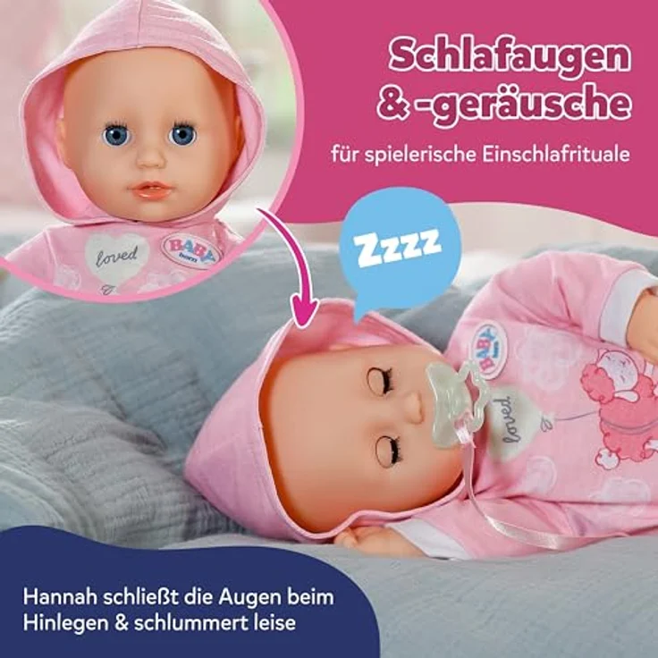 Baby Born Hannah Spiel mit mir, Babypuppe mit weichem Stoffkörper, 36 cm, interaktive Geräusche, inkl. Fläschchen und Schnuller – Bild 6
