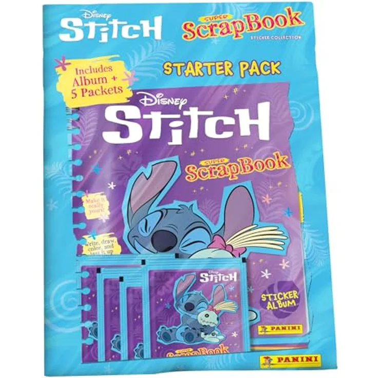 Panini Mein Super-Scrapbook-Album mit 3 Taschen und 45 Stickern, bunte Stitch-Kollektion, inkl. Postkarten und Lesezeichen – Bild 1