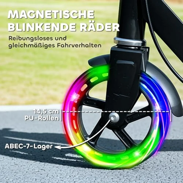 AIYAPLAY Kickscooter für Kinder, höhenverstellbar mit leuchtenden Rädern, klappbar, für 3-8 Jahre, bis 50 kg, mit Doppelbremse, sicherer Fahrspaß – Bild 4