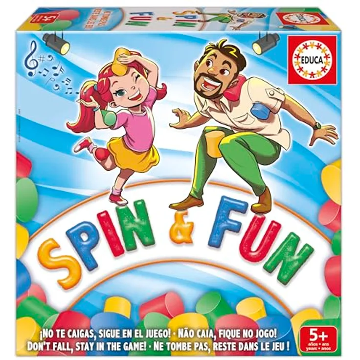 Educa Spin & Fun, Geschicklichkeitsspiel für 2-4 Spieler, ab 5 Jahren, mit Schaumstoffzylindern und Aktionskarten