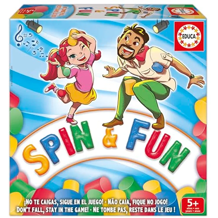 Educa Spin & Fun, Geschicklichkeitsspiel für 2-4 Spieler, ab 5 Jahren, mit Schaumstoffzylindern und Aktionskarten – Bild 1