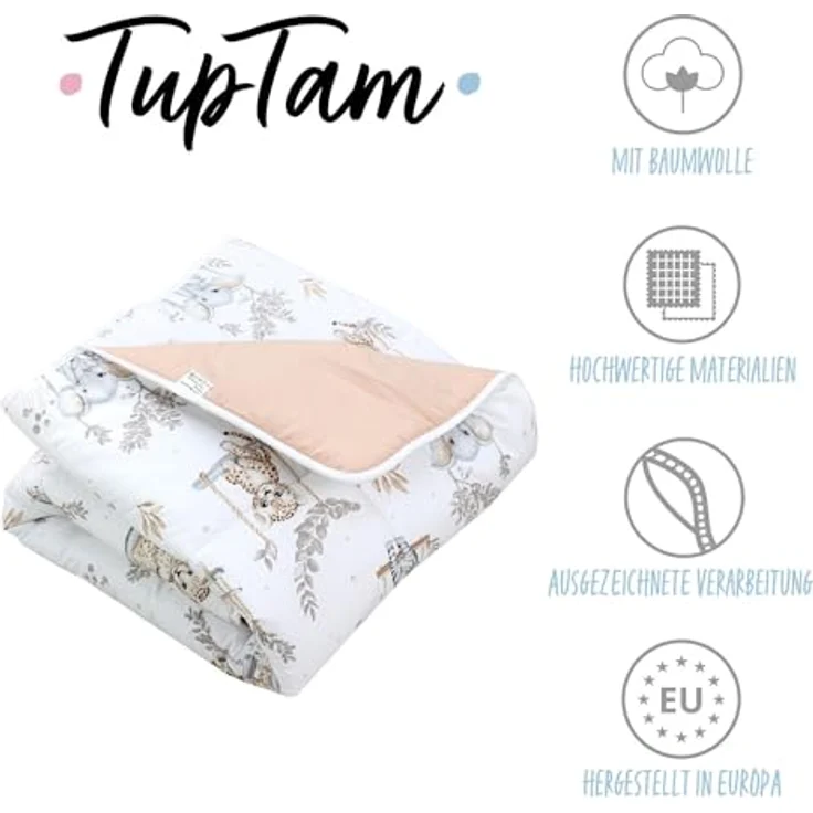 TupTam Krabbeldecke 120x120 cm, Gepolsterte Spieldecke aus Baumwolle, Weich & Hautfreundlich, Farbe: Safari Schaukel Beige, OEKO-TEX, XXL – Bild 2