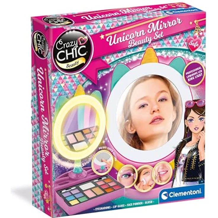 Clementoni Make-up-Spiegel Deluxe - Runder Schminkspiegel mit Beleuchtung, Make-up-Palette und Ablagen für Nagellacke, Fördert Kreativität im Beauty-Bereich, Ab 6 Jahren, Trendiges Design