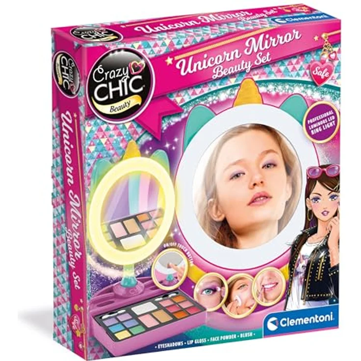 Clementoni Make-up-Spiegel Deluxe - Runder Schminkspiegel mit Beleuchtung, Make-up-Palette und Ablagen für Nagellacke, Fördert Kreativität im Beauty-Bereich, Ab 6 Jahren, Trendiges Design – Bild 1
