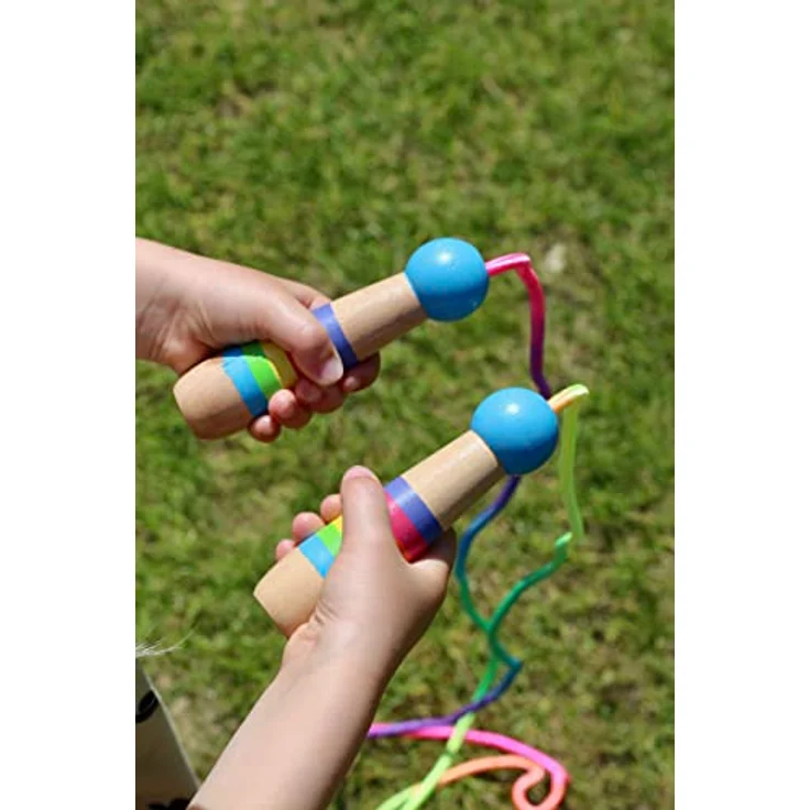 moses. Regenbogen Springseil, verstellbares Hüpfseil für Kinder, buntes Seil aus Polyester mit Holzgriffen, trainiert Ausdauer, Kraft und Fitness – Bild 3