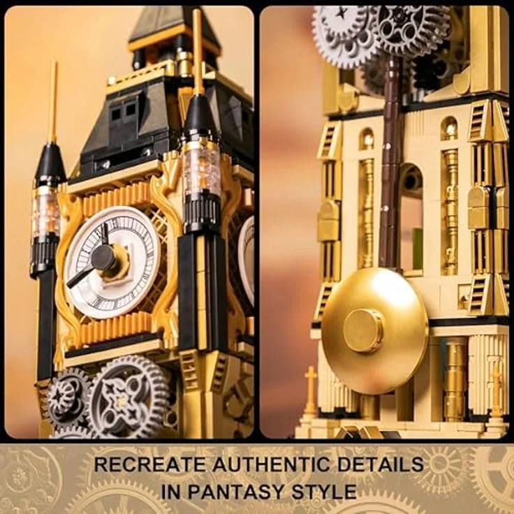 Pantasy Joyride Series - Steampunk Glockenturm, 2424 Teile mit rotierender Uhr und hochdetaillierter Innenausstattung, bronzefarben – Bild 4