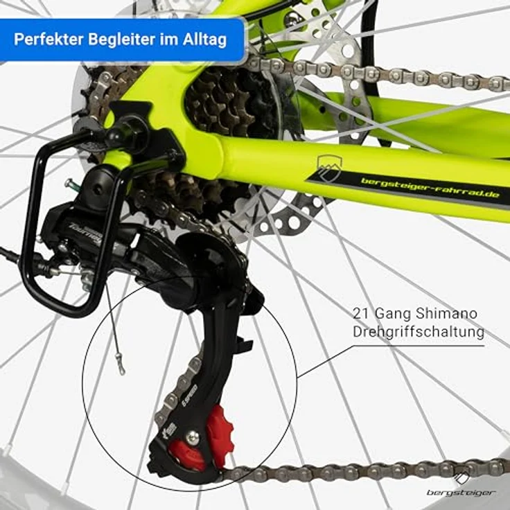 Bergsteiger Broome 24, 26 Zoll Kinderfahrrad, Shimano 21 Gang-Schaltung, StVZO, Mountainbike mit Vollfederung, Scheibenbremsen & Dynamo-Licht, geeignet für 8, 9, 10, 11, 12, 13 Jahre, Jungen & Mädchen – Bild 3