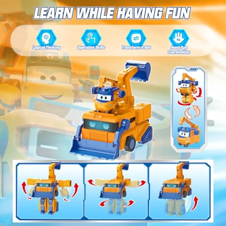 Super Wings Verwandlungsroboter Marty, 16 cm 2-in-1 Fahrzeugspielzeug mit 5 cm Figur für Kinder ab 3 Jahren, orange – Bild 4