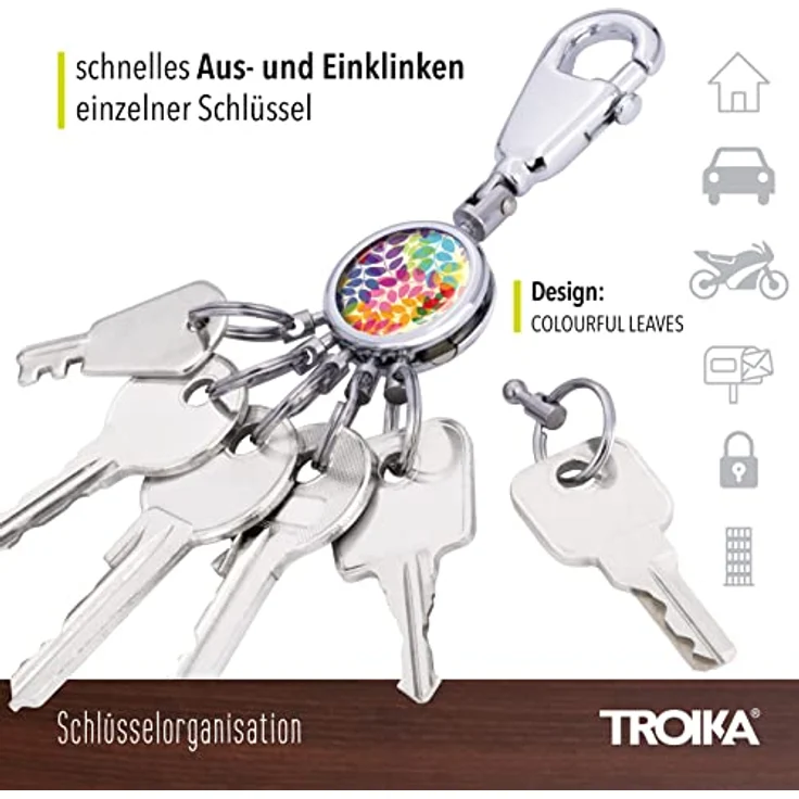 TROIKA COLOURFUL LEAVES Schlüsselhalter mit Karabinerhaken, glänzend, 6 ausklinkbare Ringe zur Schlüsselorganisation, filigranes Design, TROIKA-Original – Bild 3