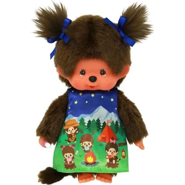 Sekiguchi Monchhichi Mädchen 20cm Camping Dress, Puppe mit bunter Lagerfeuerbekleidung, ab 24 Monaten – Bild 2