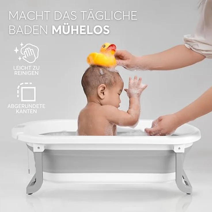 KikkaBoo Babybadewanne WILLY, Faltbar mit Temperaturanzeige, Weichem Badekissen und Rutschfesten Beinen, Grau, für Neugeborene 0-36 Monate – Bild 2