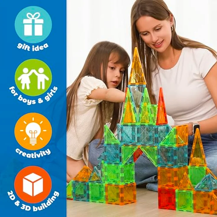 Geomag Magnetic Tiles Gems 44, Magnetbaukasten mit 44 Karten in 4 Formen und 4 transparenten Edelsteinen, Geomag, inkl. grün, blau, gelb, rot – Bild 4