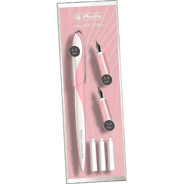 Herlitz Füllfederhalter herlitz Kalligraphie-Set my.pen Nicewriter "Style Rose", 8-teiliges Kalligraphie Set, ergonomische Griffzone, ideal zum Handlettering, mit 3 Griffstücken, inkl. 4 Patronen, Federstärke 0,9mm, 1,4mm und 1,9mm