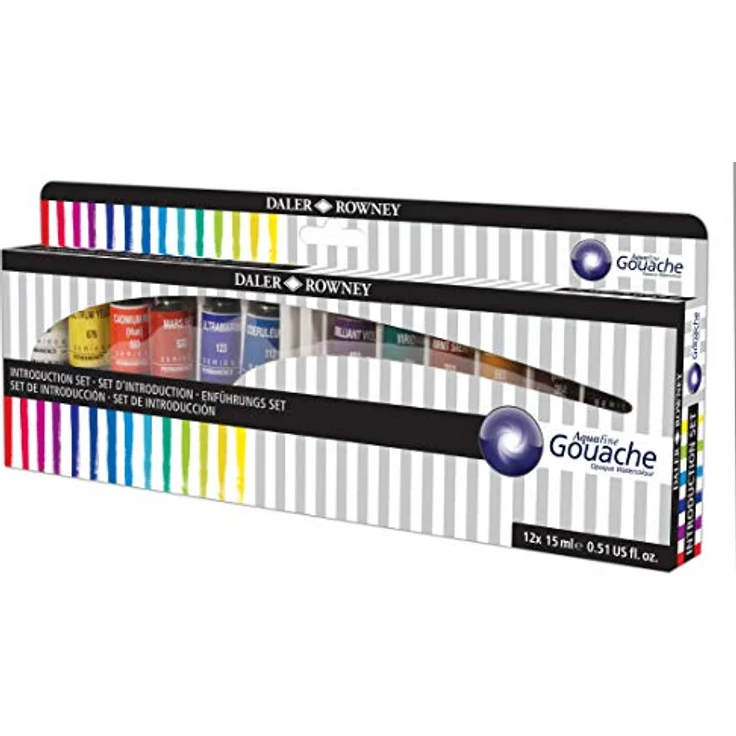 Daler Rowney Aquafine Gouachefarbe Einführungsset, 12 hochpigmentierte Farben à 15 ml Tuben, wasserbasierte, deckende Aquarellfarben für Leinwand und Papier – Bild 4