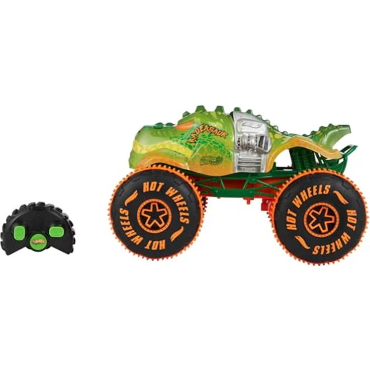 Hot Wheels R/C Rageasaur 1:15, ferngesteuerter Monster Truck mit Wheelie-Funktion und großen Profilreifen – Bild 4