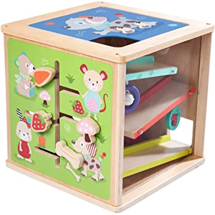 Eichhorn - großes Spielecenter mit Kugelbahn inkl. Dreh- und Steckfunktion, 15-tlg, 24x24x24 cm, 100 % FSC Zertifiziertes Lindensperrholz, ab 1 Jahr – Bild 5