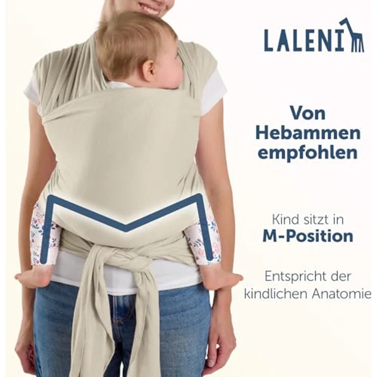 Laleni Tragetuch für Neugeborene, 5,10 m lang aus OEKO-TEX zertifizierter Baumwolle, ergonomisch, beige, für Babys bis 15 kg – Bild 2
