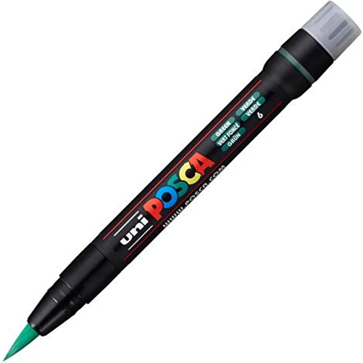 uni-ball POSCA 181663, Farbmarker mit Pinselspitze für alle Oberflächen, wassermischbare grüne Tinte – Bild 2