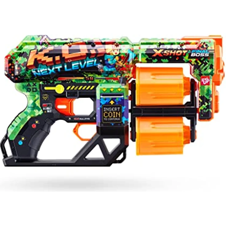 XShot X-Shot Skins Dread - K.O - Federdruck Dartblaster mit Doppeltrommel-Magazin, 12 Darts & einzigartigem bunten Pixel-Look – Bild 1