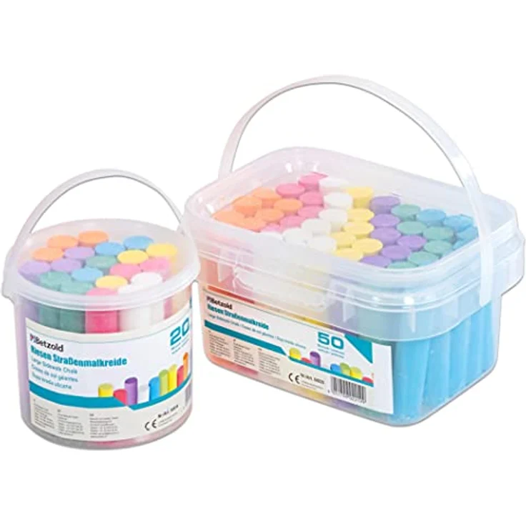 Betzold Straßenmalkreide, 7 Farben für Kinder, Outdoor Kunst, praktisches Eimerchen – Bild 2