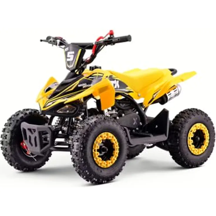 Beneo Motors MTX 49 cc, Benzin-Quad für Kinder, Gelb, mit Zweitaktmotor, Automatikgetriebe, Scheibenbremsen, Elektro- und Seilzugstart, Geschwindigkeitsbegrenzung