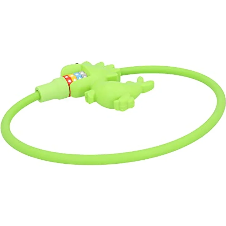 Kabelschloss Dinosaurier, Fahrradschloss für Kinder, Zahlenschloss mit 4-fach Zahlenwalze für 10.000 Kombinationen, Durchmesser 10 cm, Länge 60 cm, grün – Bild 2