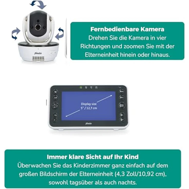 ALECTO DVM200XL - BABYPHONE MIT KAMERA UND 5"-FARBDISPLAY, WEISS/ANTHRAZIT – Bild 2