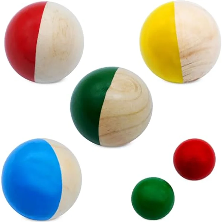 Spetebo Holz Boule Set mit Tragetasche, 8 leichte Holz Kugeln (Ø 7 cm), inkl. 2 Zielkugeln, für Kinder ab 6 Jahren – Bild 4