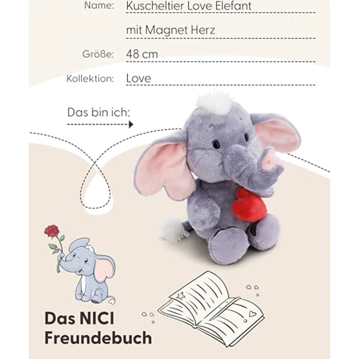 Nici Love Elefant mit Magnet Herz, dunkelgrau, 48cm, schlenkernd – Bild 5