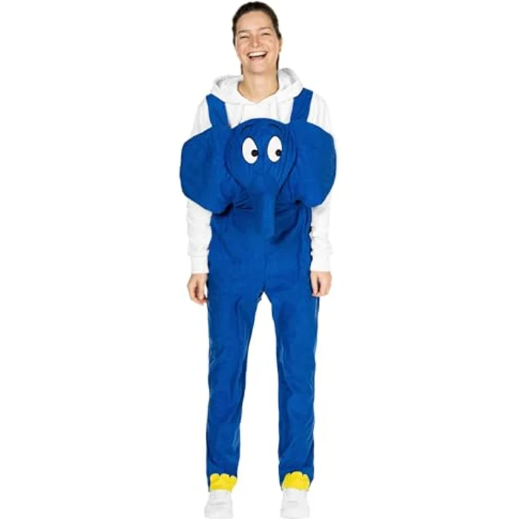 Maskworld Die Sendung mit der Maus - Elefant Kostüm (M), bequeme Latzhose mit gefüttertem Elefantenkopf, blau – Bild 4