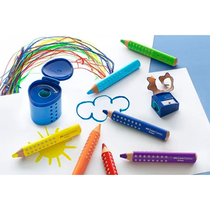 Faber-Castell Grippy 110645, Buntstift Set (16-tlg) mit ergonomischer Dreikantform und sicherem Anspitzer, bruchfest und wasservermalbar – Bild 8