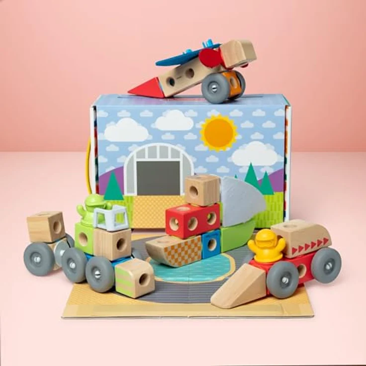 Melissa & Doug Blockables Building Set Vehicles, 18-teiliges Holzspielzeug mit Fahrzeug-Bausteinen und Zubehör für kreative Spielmöglichkeiten – Bild 2