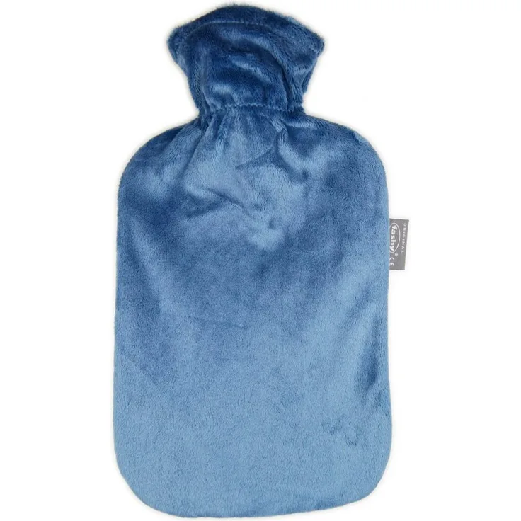 Fashy Wärmflasche 2,0L mit Flauschbezug, Original Fashy Qualität, Nicki Velour, grau