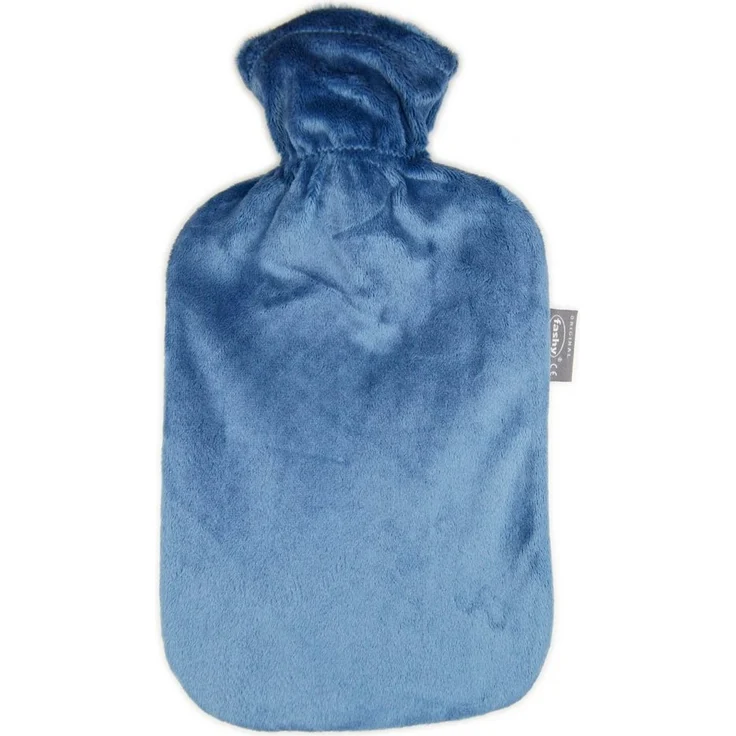 Fashy Wärmflasche 2,0L mit Flauschbezug, Original Fashy Qualität, Nicki Velour, grau