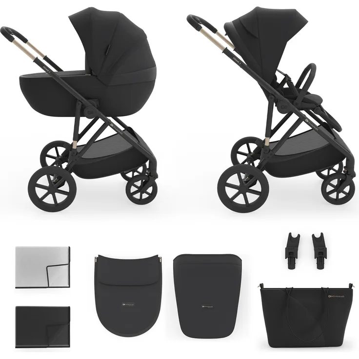 Kinderkraft PRIME 3 2-in-1 Kombikinderwagen, leicht und klappbar mit Babywanne + Sportsitz, große Räder, Federung, bis 22 kg, Schwarz