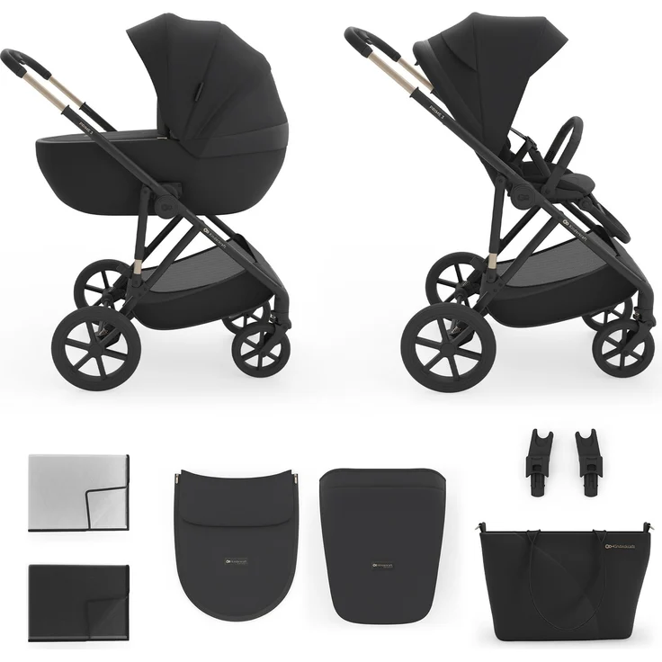 Kinderkraft PRIME 3 2-in-1 Kombikinderwagen, leicht und klappbar mit Babywanne + Sportsitz, große Räder, Federung, bis 22 kg, Schwarz