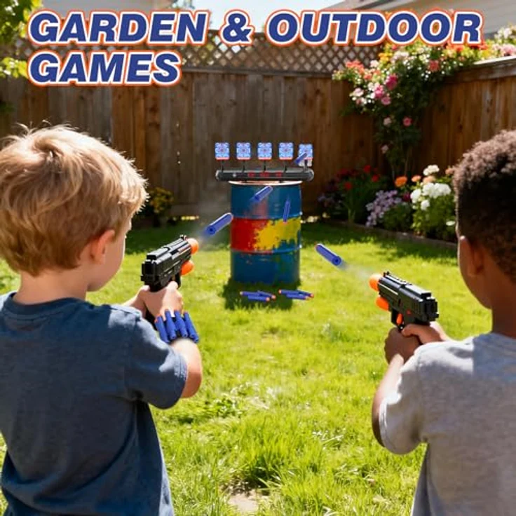 Lehoo Castle Nerf Zielscheibe, 5 Ziele Nerf Zielscheibe Elektrisch mit Licht und Sounds, Auto-Reset Elektro-Schießscheiben mit Foam Darts Pfeile, Geschenk für Jungen – Bild 7