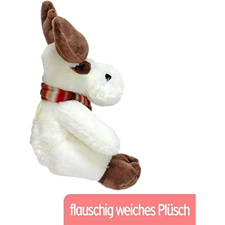 BEMIRO Elch Plüschtier Mads mit Schal - ca. 20 cm, Weihnachts Elch, Elch Kuscheltier, Elch Figur, Elch Deko, Weihnachten Elch, Rentier, Rentier Kuscheltier – Bild 2