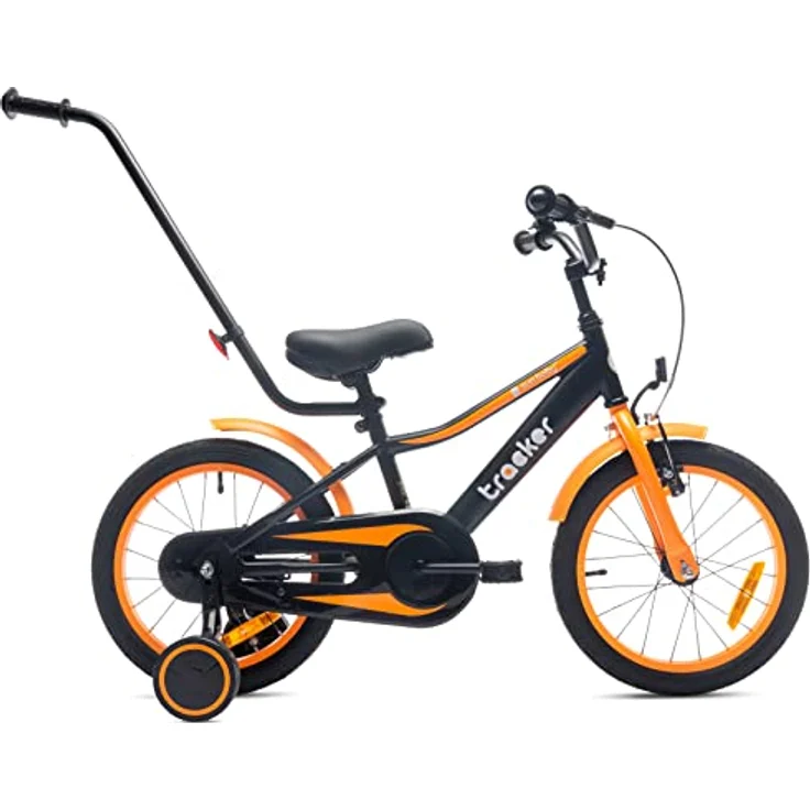 sun baby Jungenfahrrad 16 Zoll Tracker Bike mit Stützrädern und Schubstange (Neon Orange) – Bild 2