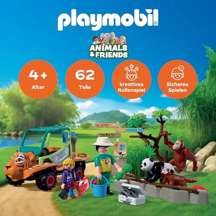 Playmobil Tiere & Freunde - Zoo: Tierpfleger mit Fahrzeug, inkl. Panda und Orang-Utan, bewegliche Tierteile und Zubehör – Bild 2
