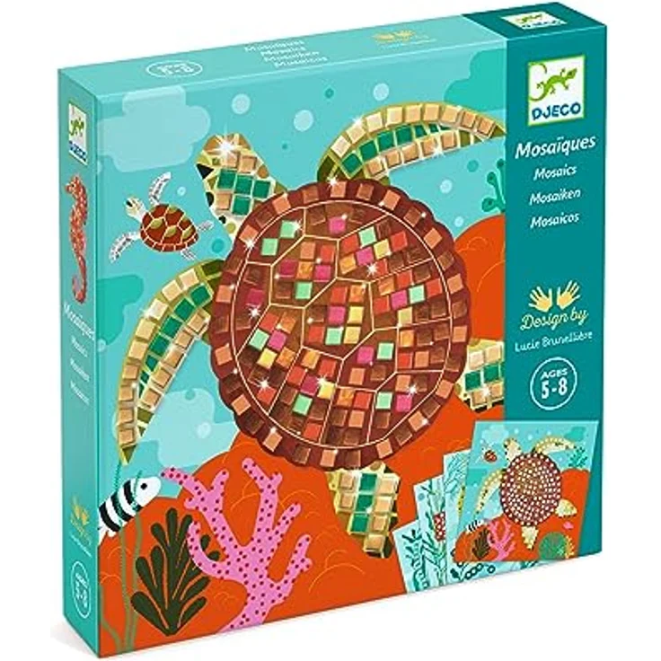 DJECO Kreativset Bastelpackung Mosaike Karibik Meerestiere, 4 illustrierte Vorlagen mit bunten Metallic-Mosaiksteinen, ab 5 Jahre – Bild 7