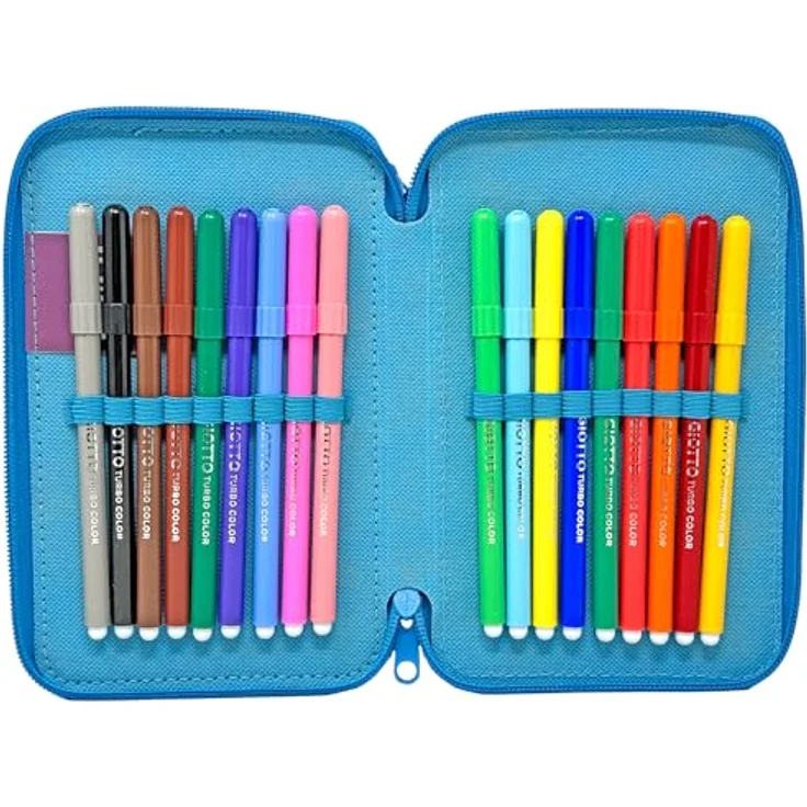 Clondo Dreifach Gefüllt Federmäppchen für Kinder, offiziell lizenziertes Stitch Design, 44 Schulutensilien, 3 Reißverschlüsse, Maße 20 x 12 x 7 cm, Polyester – Bild 4