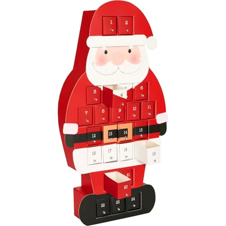 BRUBAKER Adventskalender zum Befüllen 2025, Weihnachtsmann-Design mit 24 Türchen aus roter Pappe, 46 cm groß, ideal für Gutscheine und Süßigkeiten