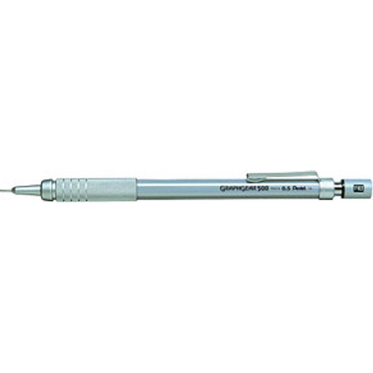 Pentel Graphgear 500 PG51 Druckbleistift silber, HB 0,5 mm mit gummiertem Griff und integriertem Radiergummi