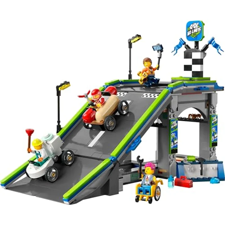 LEGO City 60460 Keine Limits: Seifenkistenrennen mit Rampe Bausatz, inklusive 2 Seifenkisten (Hotdog und Toilette) und 4 Minifiguren, Mehrfarbig – Bild 2