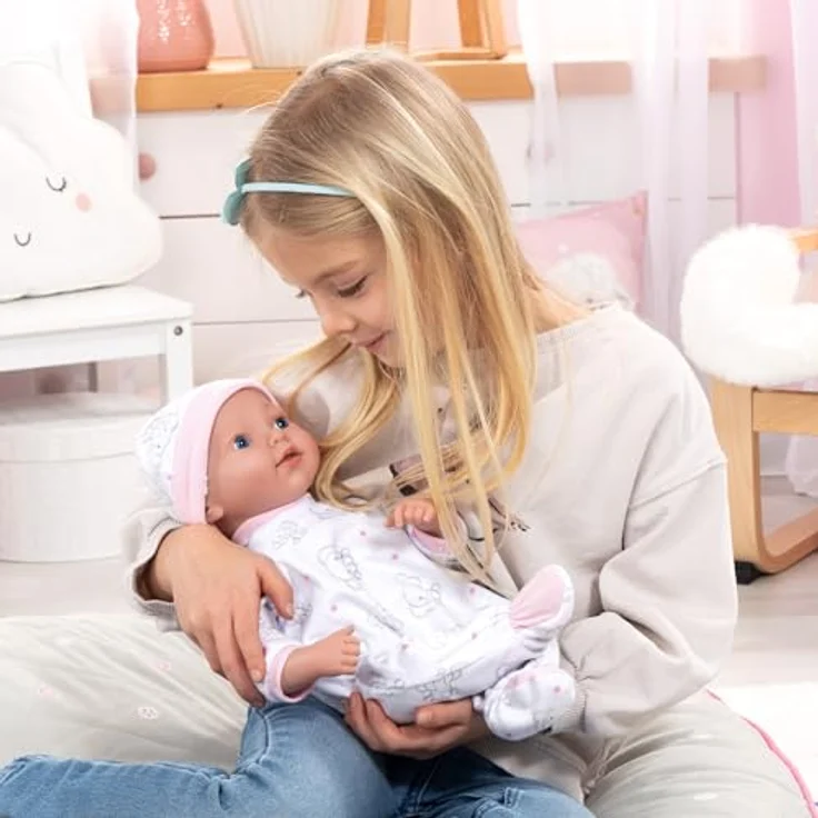 Bayer Reborn Babypuppe 38 cm, Elefantenmuster mit Strampler, Decke, Schnuller und Flasche (4-tlg) – Bild 5