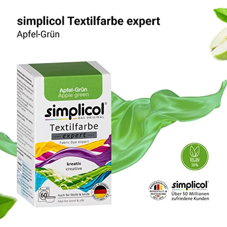 simplicol Textilfarbe expert Apfel-Grün 1714 - Zum Umfärben und Auffrischen von Kleidung, Waschmaschinenfest, für Baumwolle, Wolle, Seide, Leinen, Viskose & Mischgewebe – Bild 4